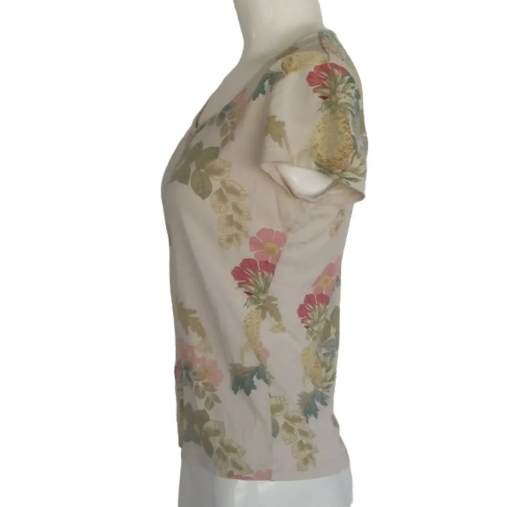 TOMMY BAHAMA Silk Tee, S, Pineapple Floral, Scoop neck - Picture 6 of 9